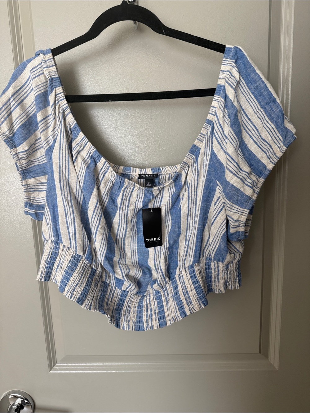 New torrid Blue and White Striped Smocked-Hem Crop Top size 3 22 24